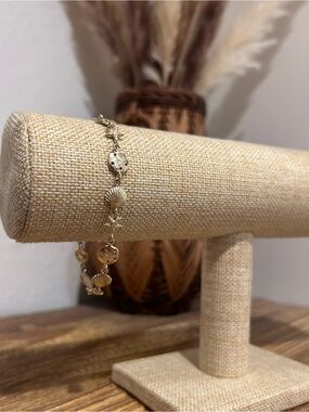 925 Sterling Silver Gold Plated Ocean Shell Sanddollar Starfish Novelty Bracelet